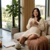 Happy pregnant Asian woman at Cedar Hill massage spa
