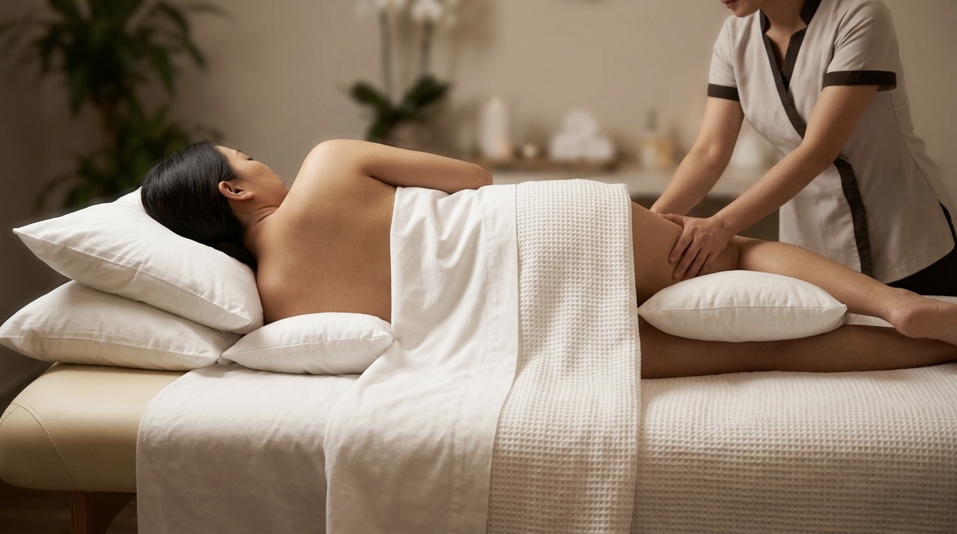 Side-lying prenatal massage position for safety