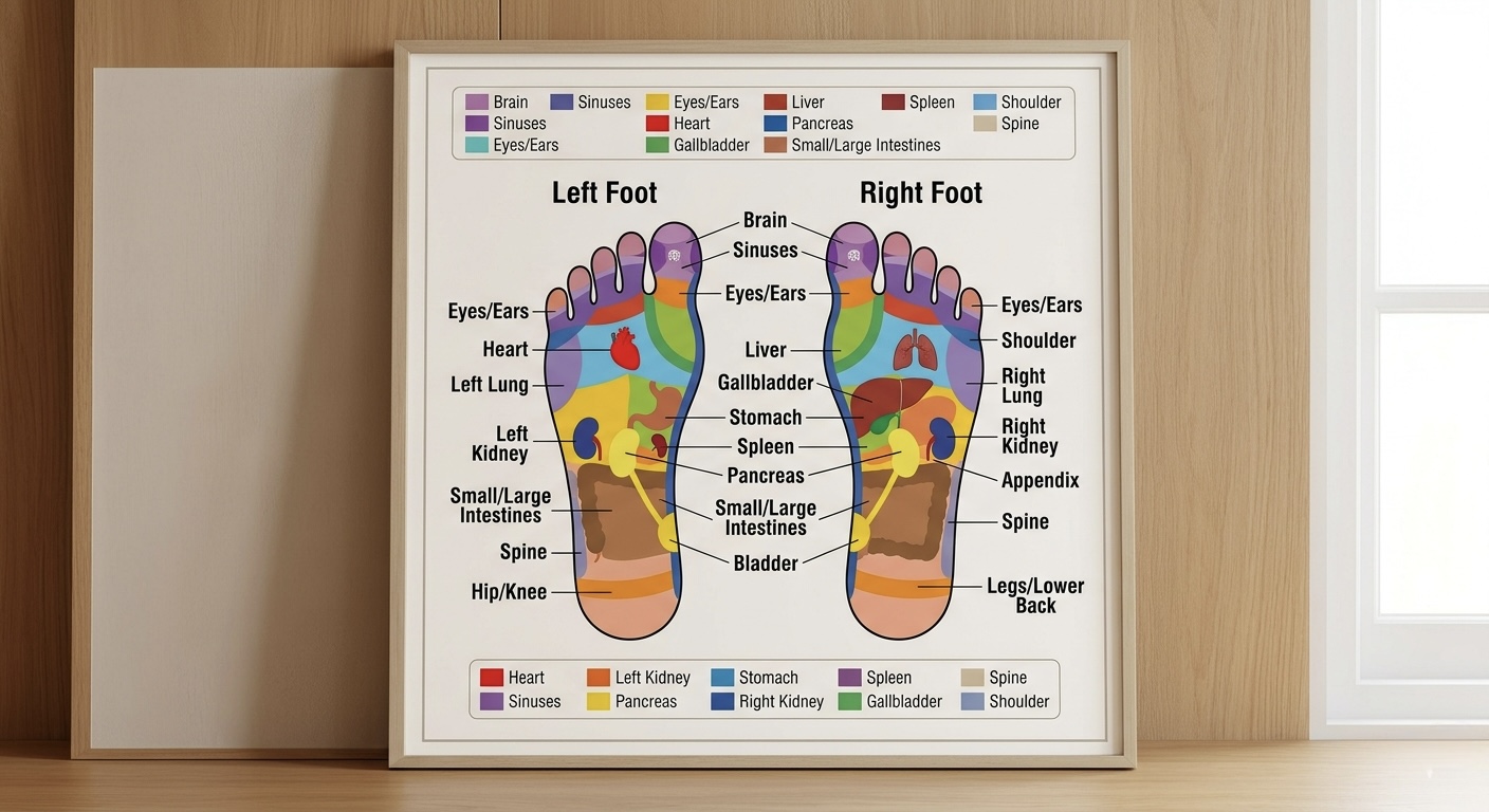 Foot Reflexology Chart connecting feet to organs
