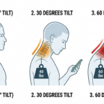 Diagram showing hơ head weight increases from 12 lbs to 60 lbs as neck tilts forward during phone use